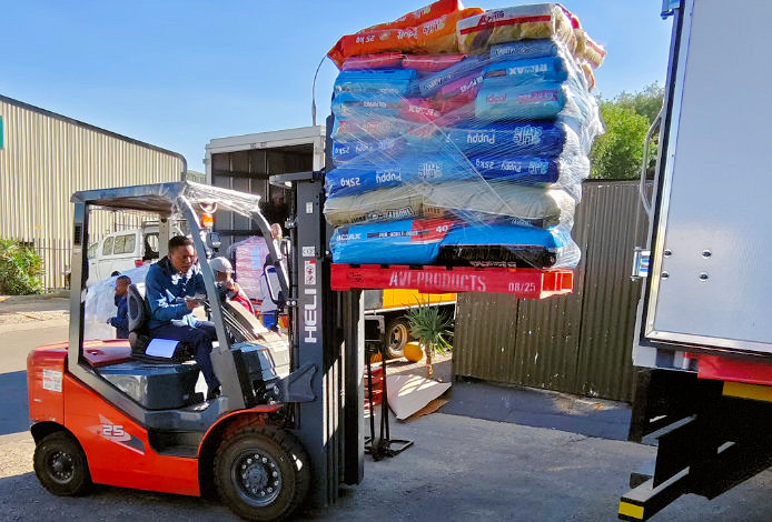 a forklift carrying products